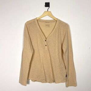 Patagonia Womens Large Long Sleeve Striped V Neck Henley Shirt Top Hiking